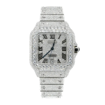 Moissanite Full Diamond Santos De Cartier Watch With Silver Dial 01