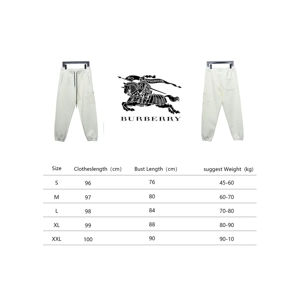 Top Quality Burberry Embroidered Logo Sweatpants White 