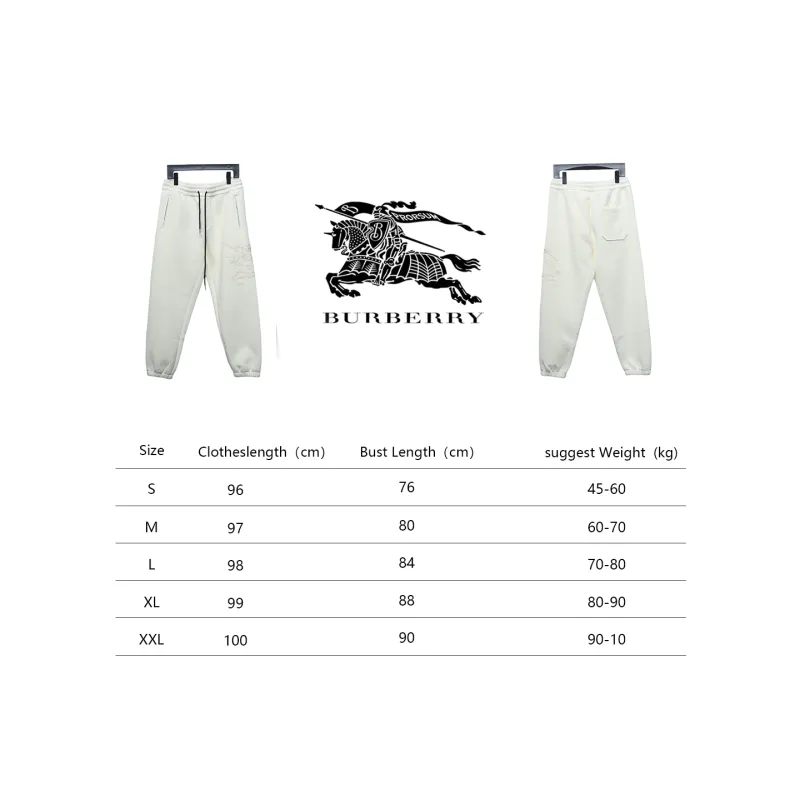 Top Quality Burberry Embroidered Logo Sweatpants White 