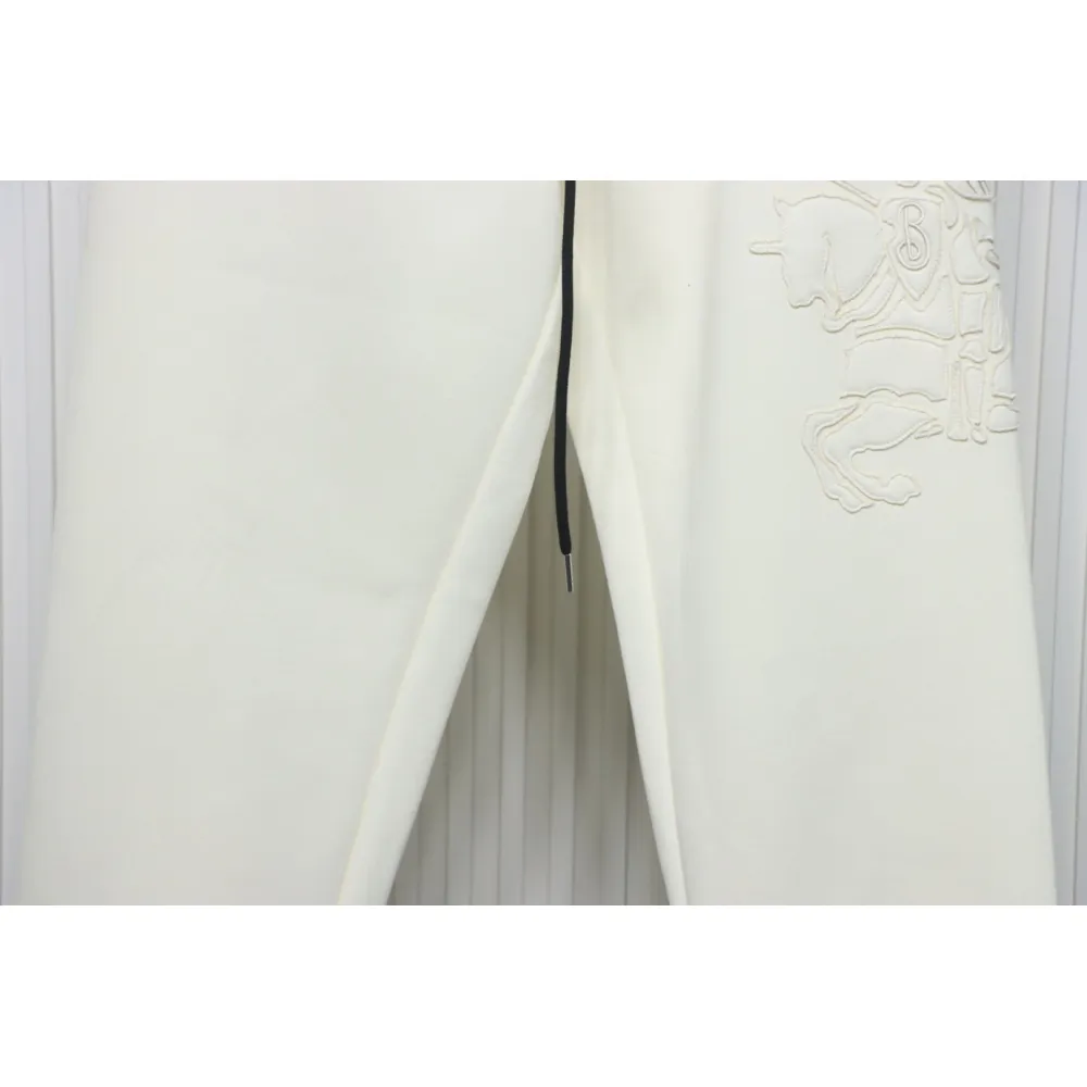 Top Quality Burberry Embroidered Logo Sweatpants White 