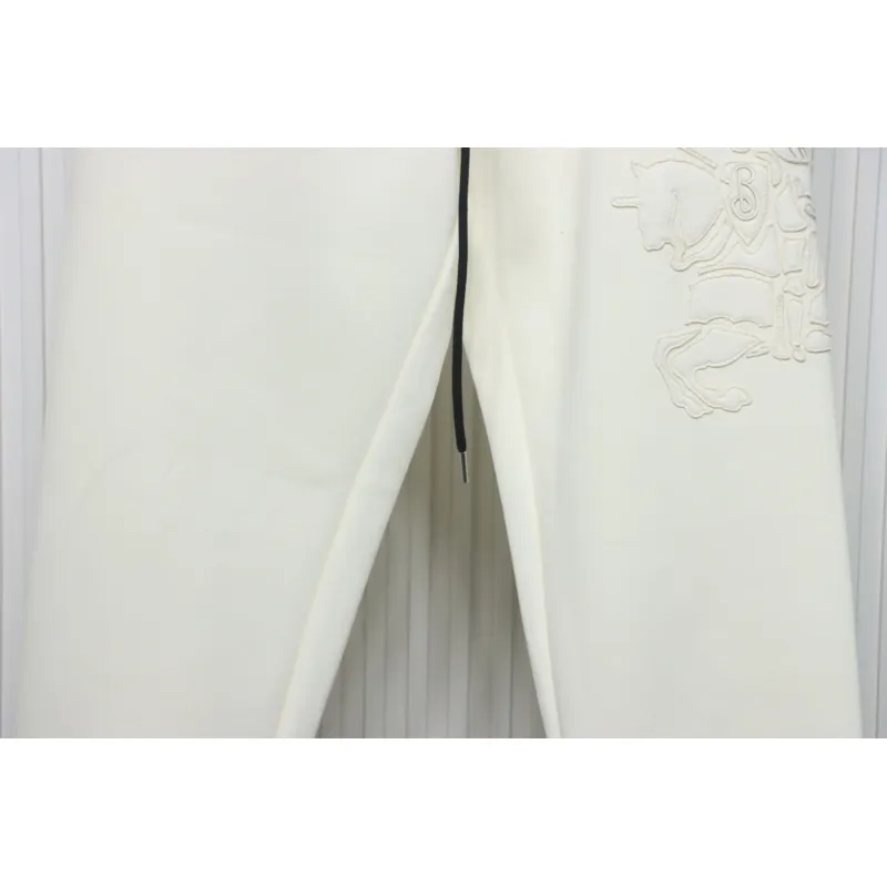 Top Quality Burberry Embroidered Logo Sweatpants White 