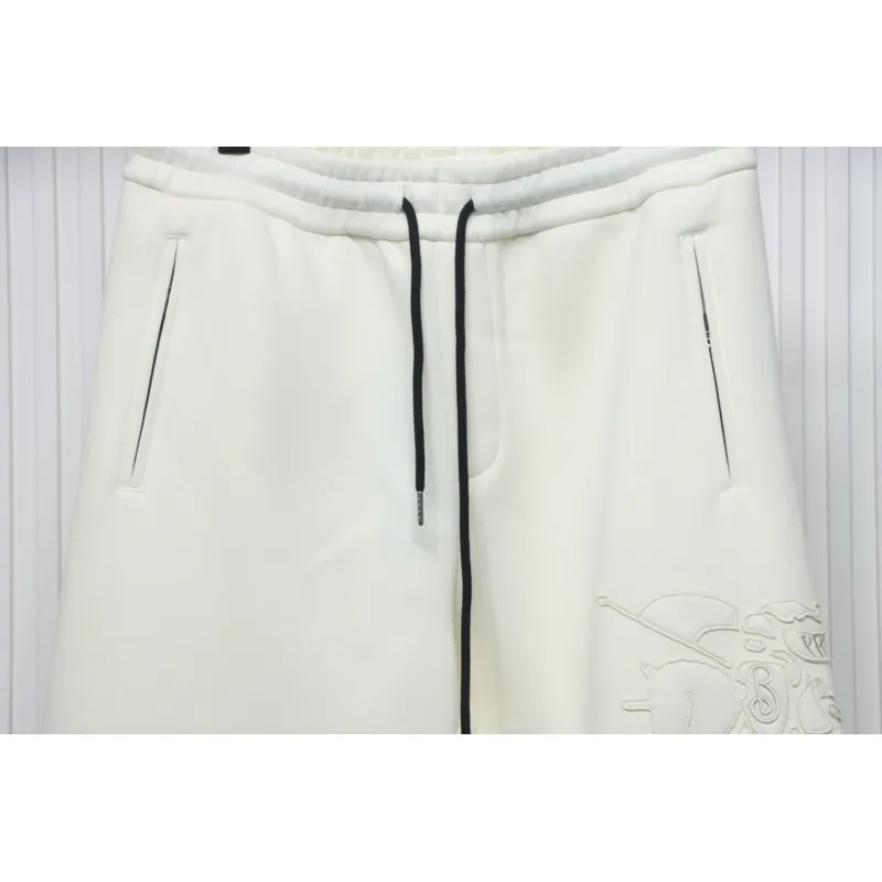 Top Quality Burberry Embroidered Logo Sweatpants White 