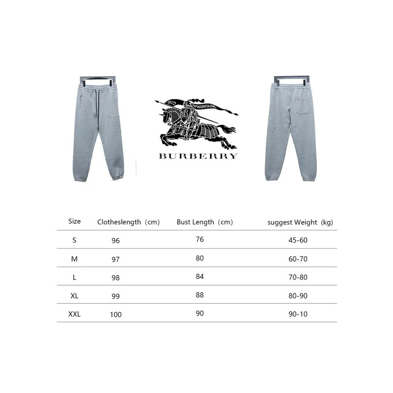 Top Quality Burberry Embroidered Logo Sweatpants Grey 