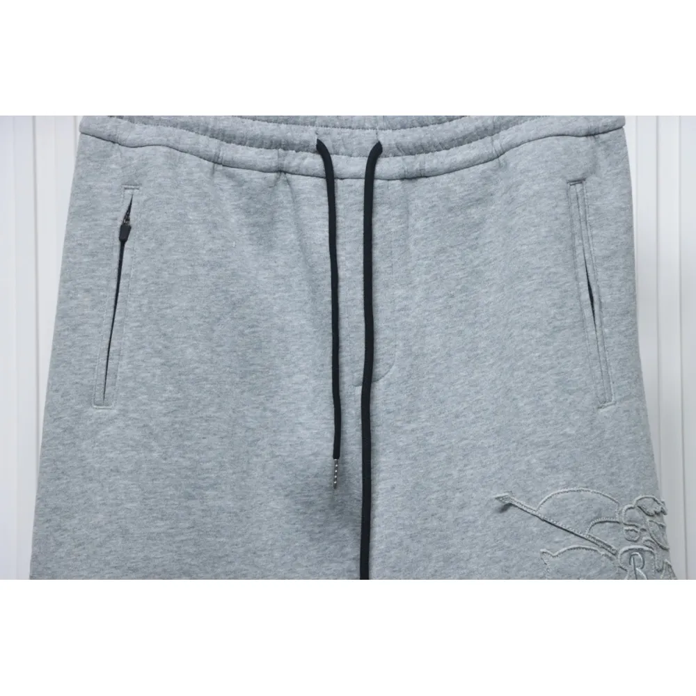 Top Quality Burberry Embroidered Logo Sweatpants Grey 
