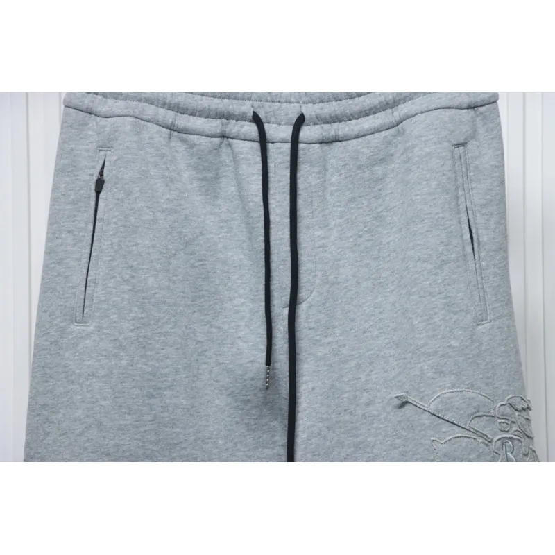 Top Quality Burberry Embroidered Logo Sweatpants Grey 