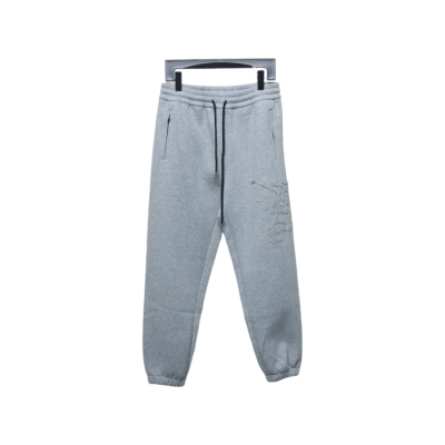 Top Quality Burberry Embroidered Logo Sweatpants Grey  01