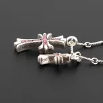 Top Quality Chrome Hearts Double Cross Bamboo Necklace with Purple Diamonds