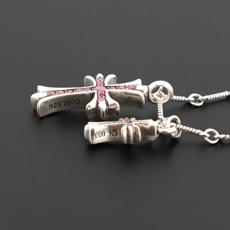 Top Quality Chrome Hearts Double Cross Bamboo Necklace with Purple Diamonds