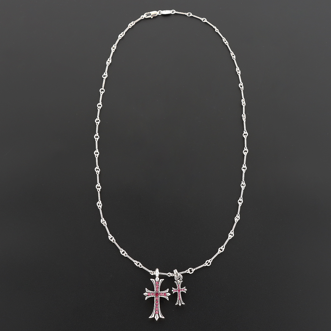 Top Quality Chrome Hearts Double Cross Bamboo Necklace with Purple Diamonds