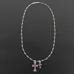 Top Quality Chrome Hearts Double Cross Bamboo Necklace with Purple Diamonds