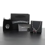 Top Quality Chrome Hearts Double Cross Bamboo Necklace with Purple Diamonds