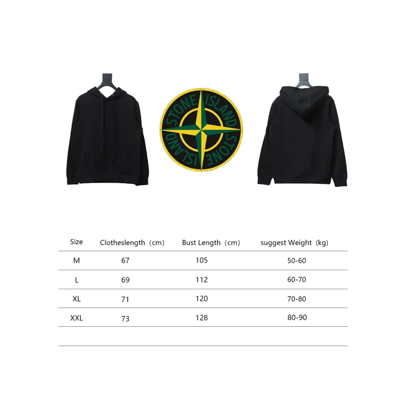 Top Quality Stone Island Classic Cuffed Pocket Hoodie Black 