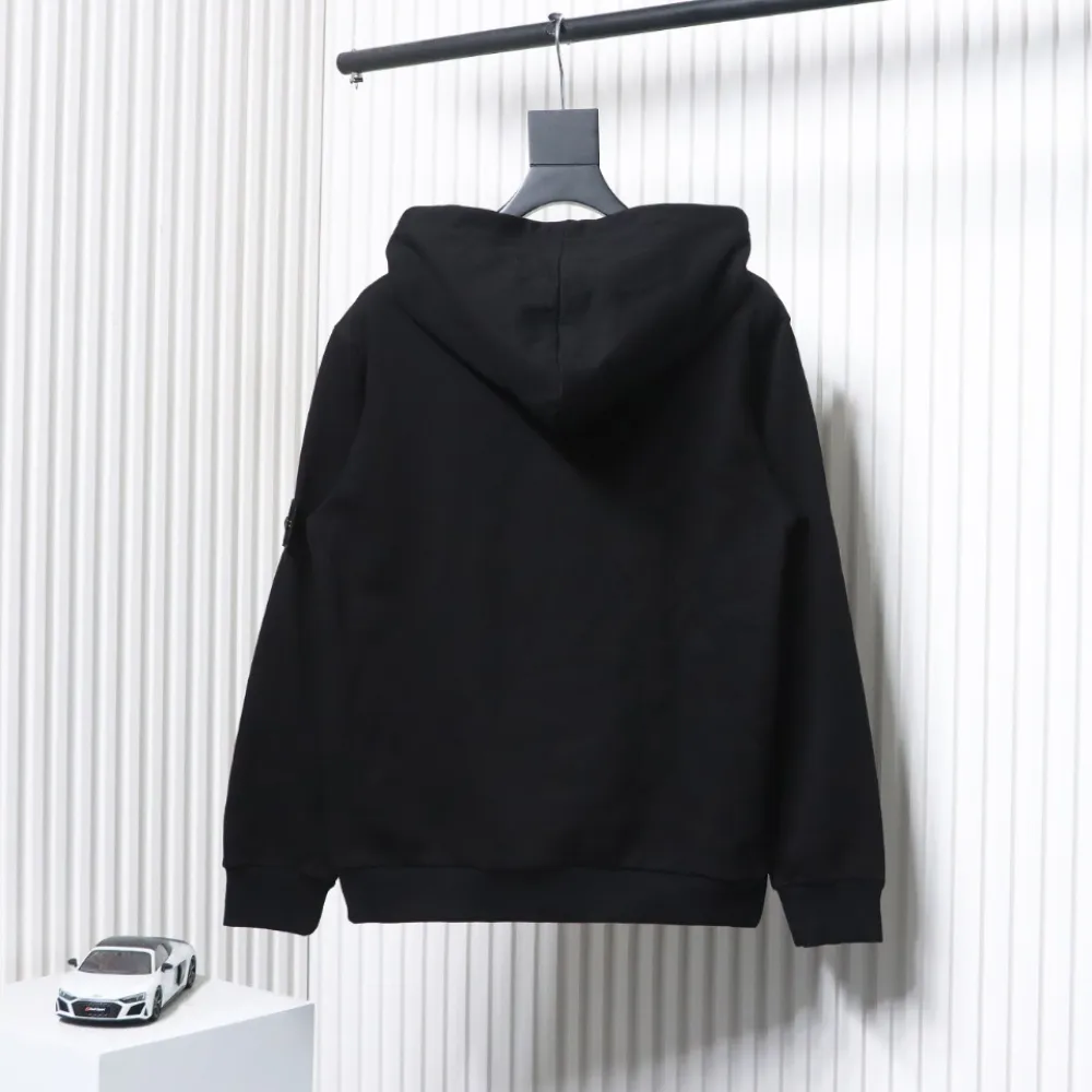 Top Quality Stone Island Classic Cuffed Pocket Hoodie Black 
