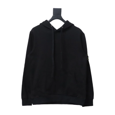 Top Quality Stone Island Classic Cuffed Pocket Hoodie Black  01