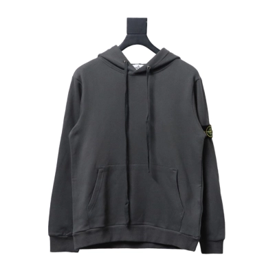 Top Quality Stone Island Classic Cuffed Pocket Hoodie Grey  01