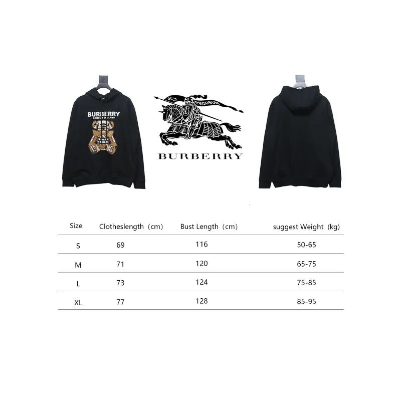 Top Quality Burberry Embroidered Bear Hoodie Black 