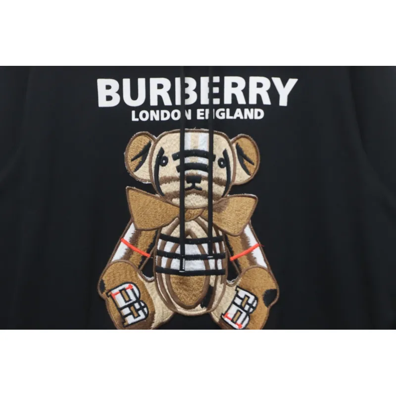 Top Quality Burberry Embroidered Bear Hoodie Black 