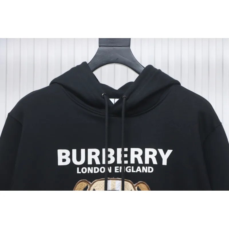 Top Quality Burberry Embroidered Bear Hoodie Black 