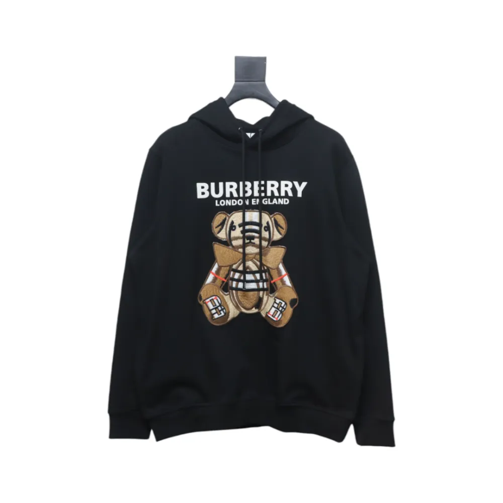 Top Quality Burberry Embroidered Bear Hoodie Black 