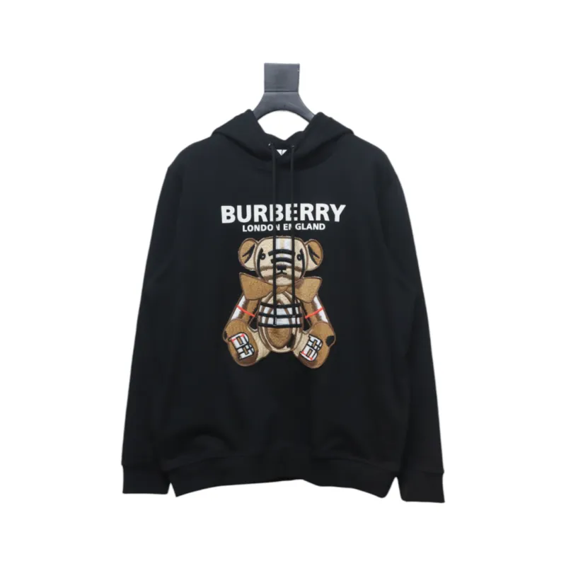 Top Quality Burberry Embroidered Bear Hoodie Black 