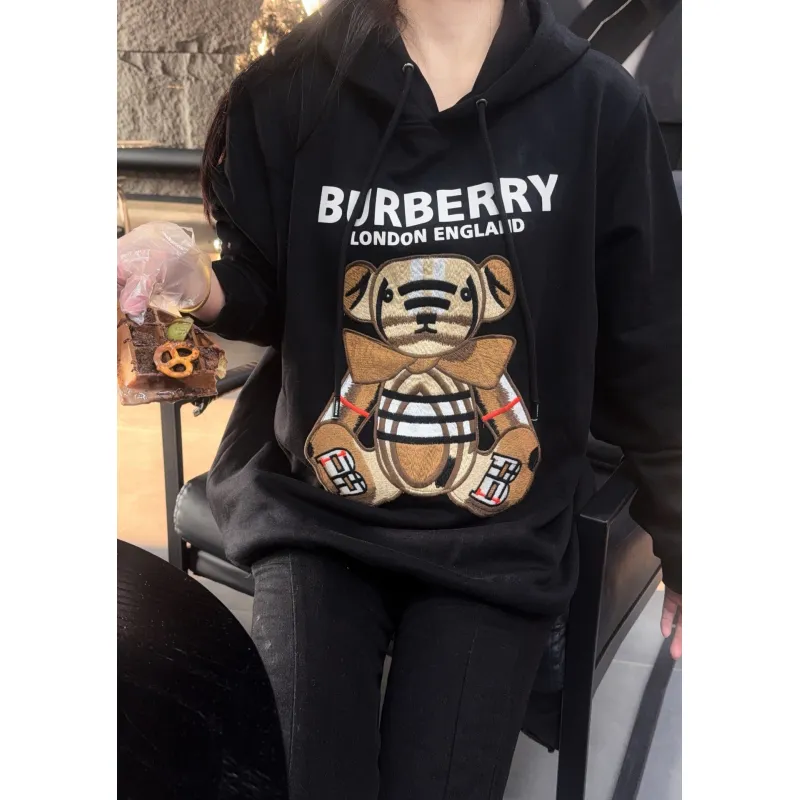 Top Quality Burberry Embroidered Bear Hoodie Black 