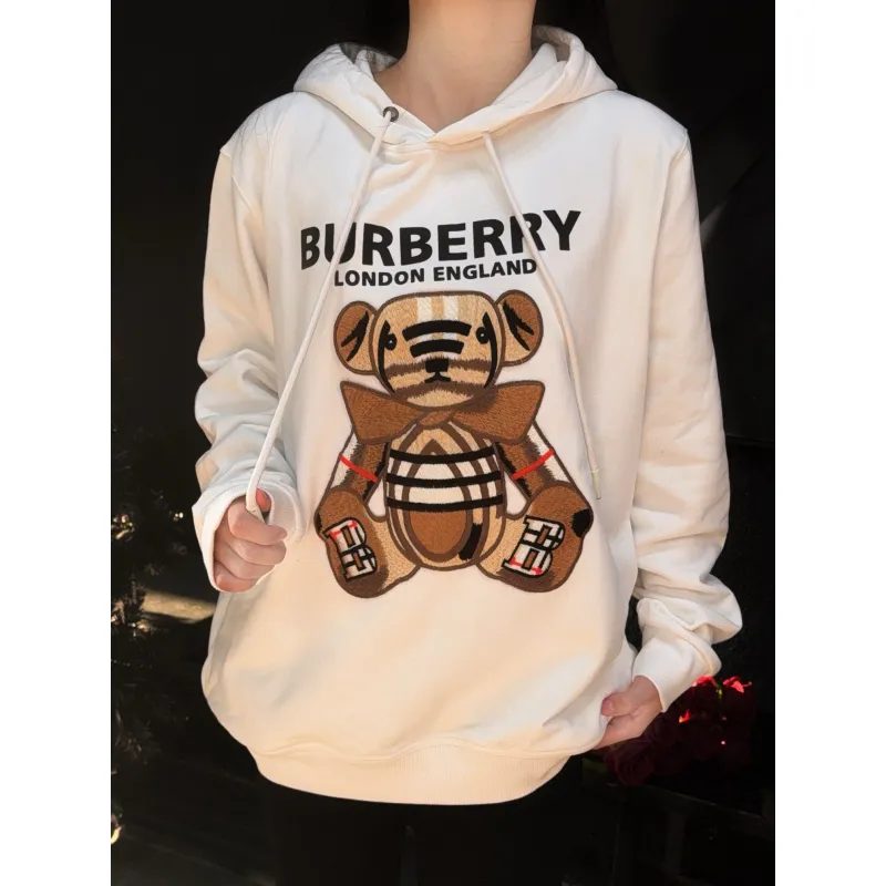Top Quality Burberry Embroidered Bear Hoodie White 