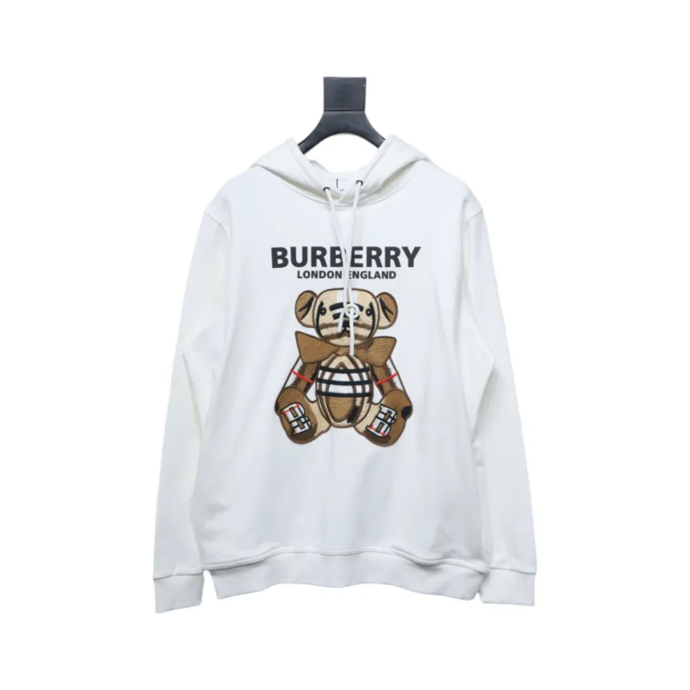 Top Quality Burberry Embroidered Bear Hoodie White 