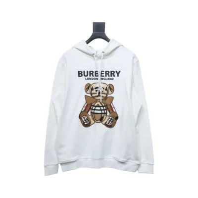 Top Quality Burberry Embroidered Bear Hoodie White  01