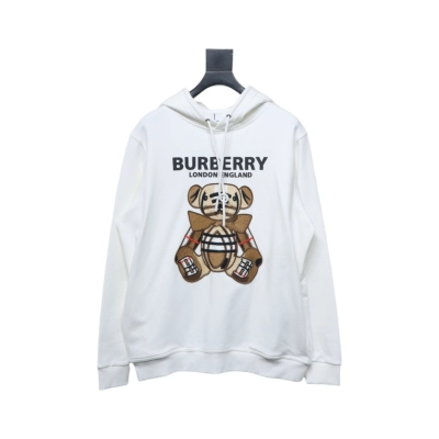 Top Quality     Burberry Embroidered Bear Hoodie White  01