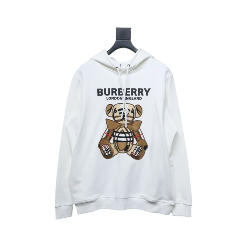 Top Quality Burberry Embroidered Bear Hoodie White 