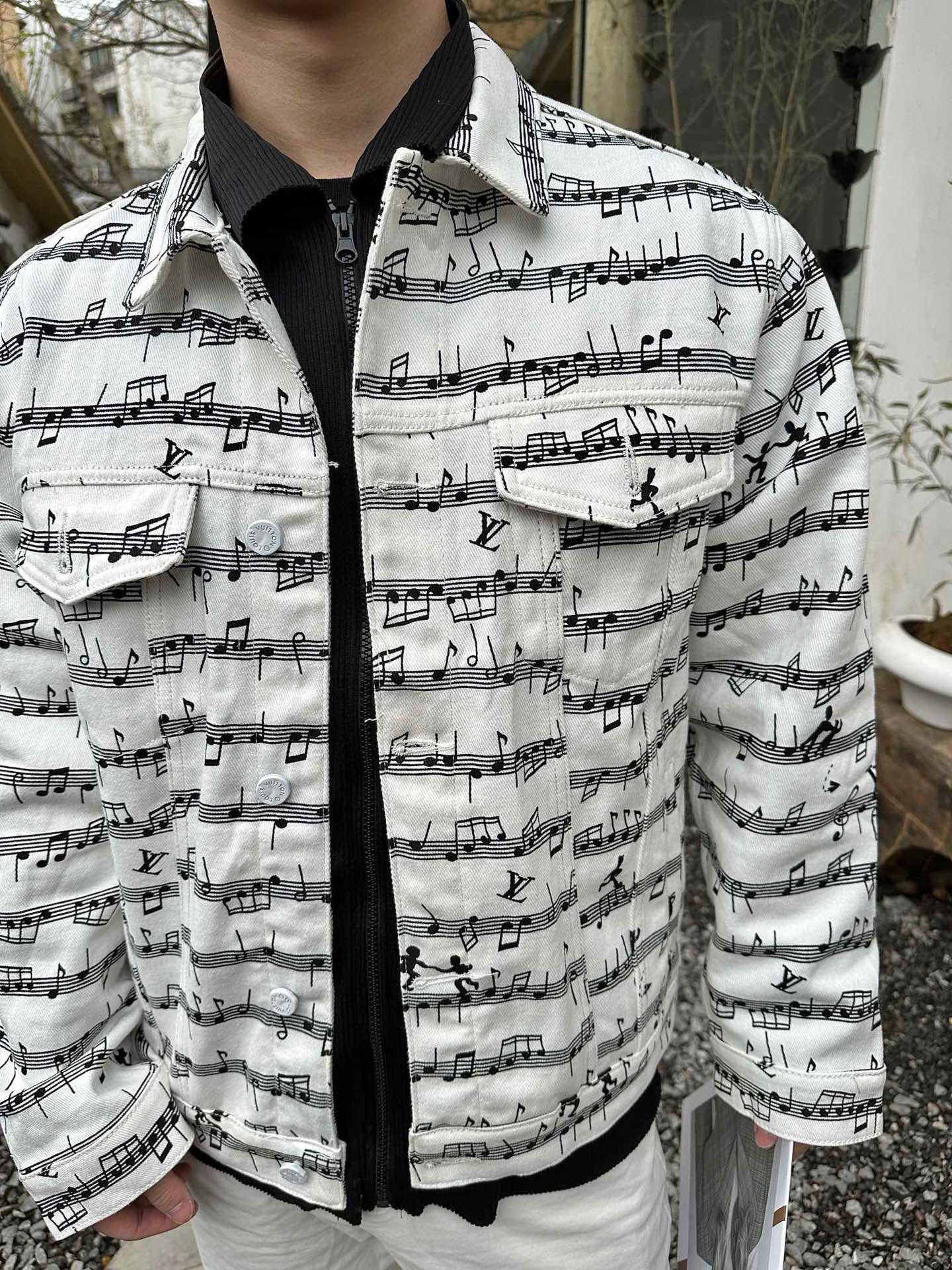     LV sheet music print denim jacket