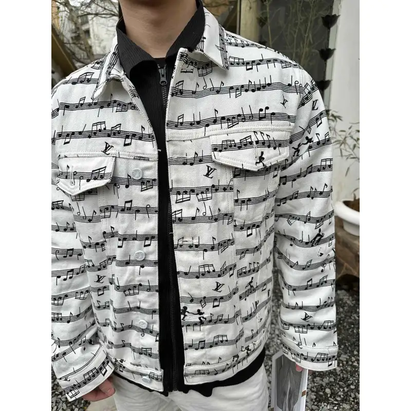 Top Quality LV sheet music print denim jacket