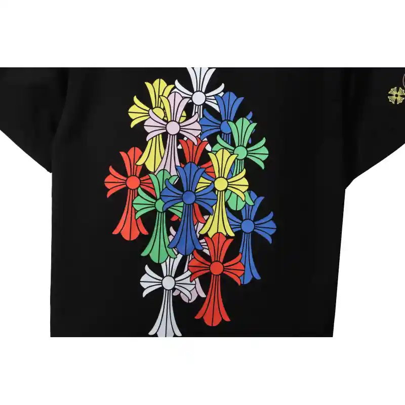 Top Quality Chrome Hearts Rainbow Cross Print T-Shirt Black