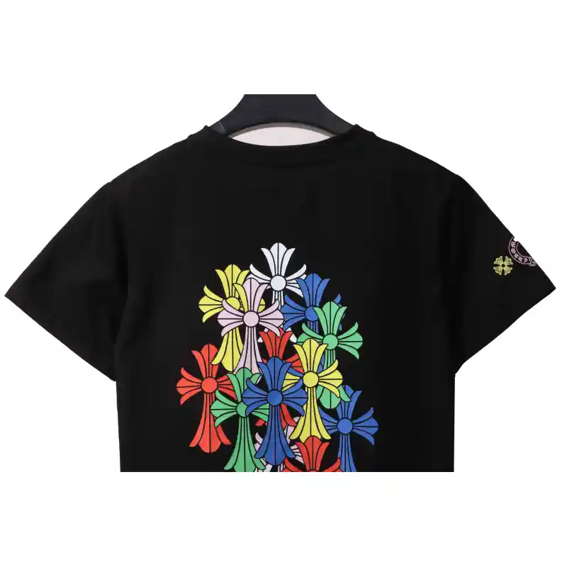 Top Quality Chrome Hearts Rainbow Cross Print T-Shirt Black