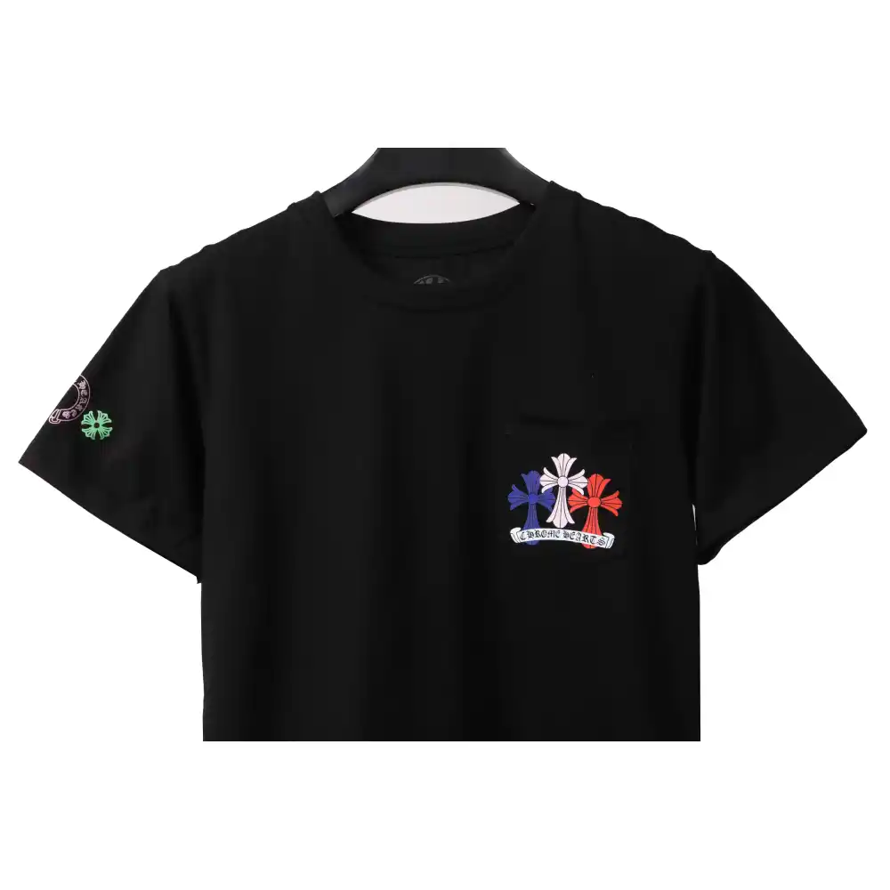 Top Quality Chrome Hearts Rainbow Cross Print T-Shirt Black