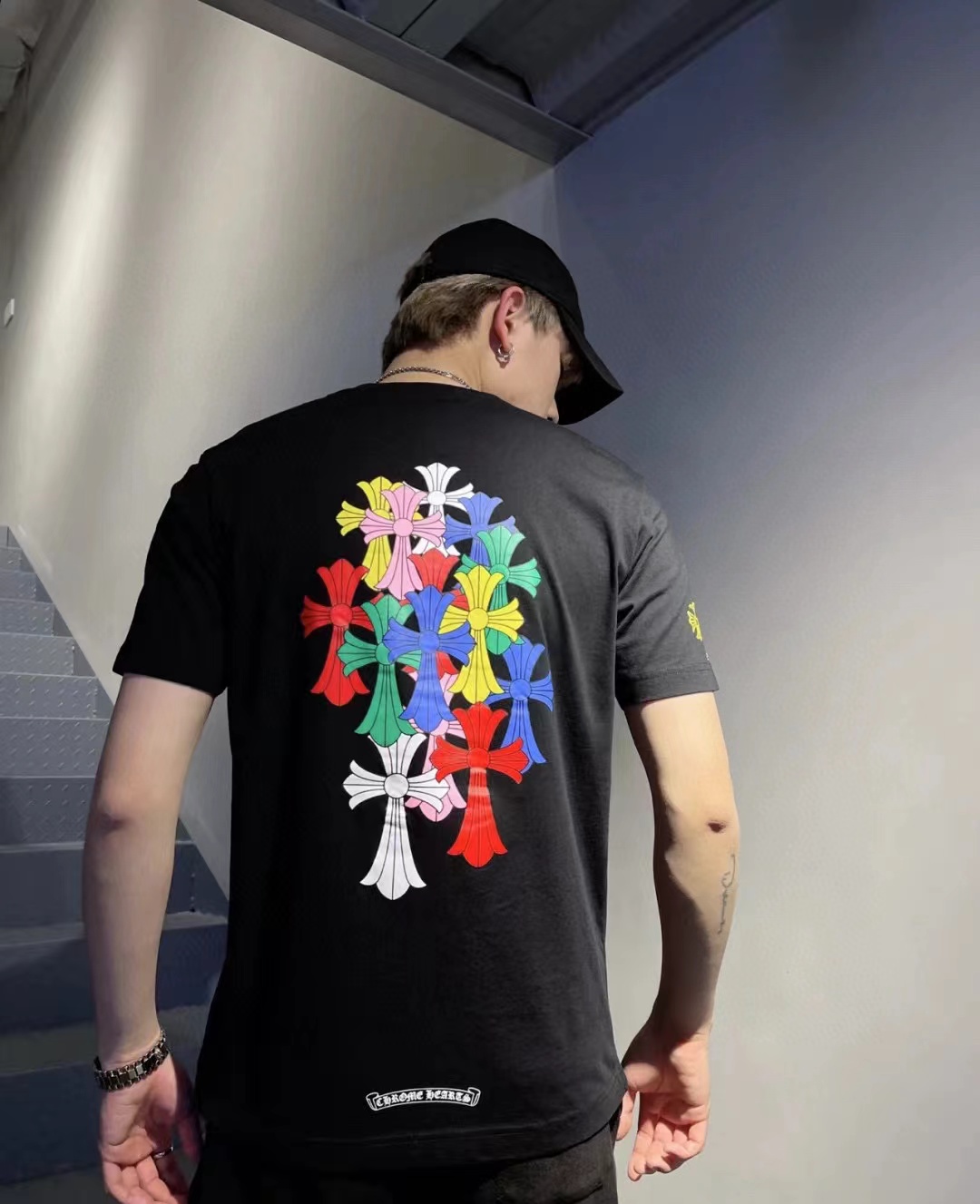     Chrome Hearts Rainbow Cross Print T-Shirt Black