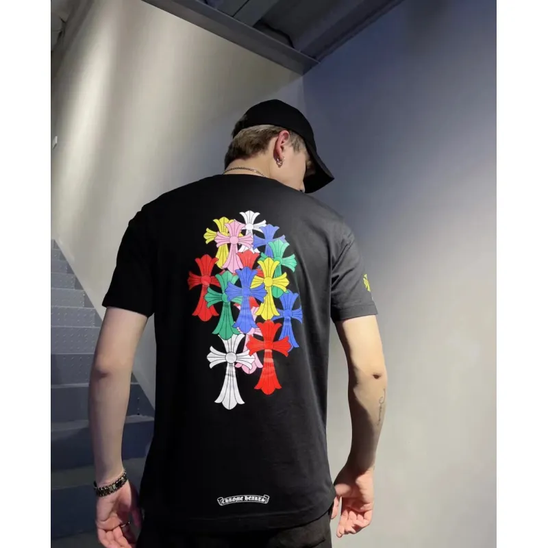 Top Quality Chrome Hearts Rainbow Cross Print T-Shirt Black