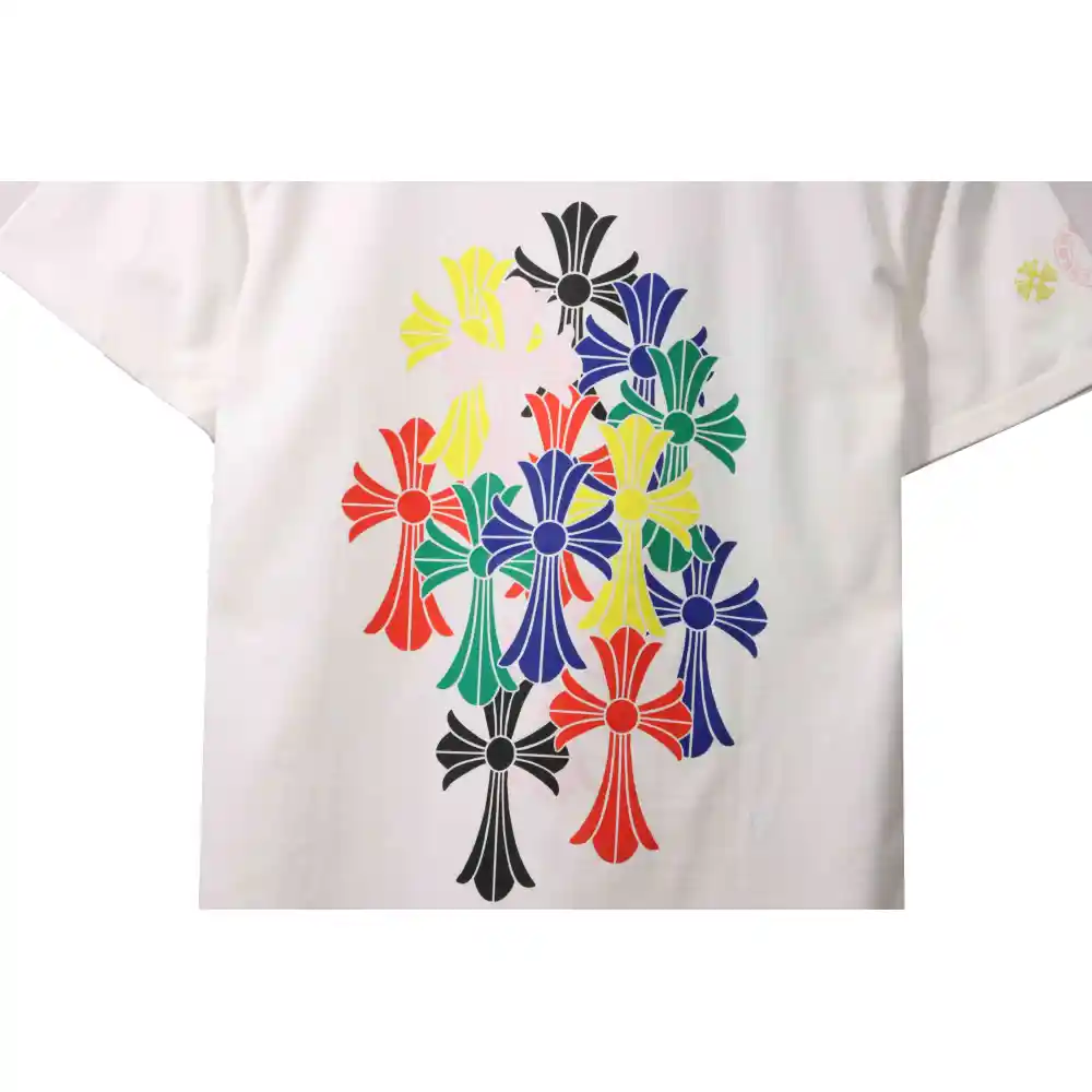 Top Quality Chrome Hearts Rainbow Cross Print T-Shirt White