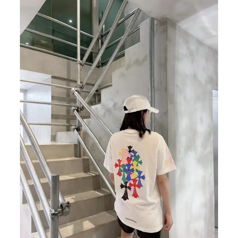 Top Quality Chrome Hearts Rainbow Cross Print T-Shirt White