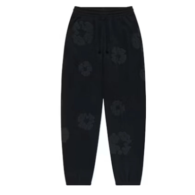 Top Quality Denim Tears Cotton Wreath Sweatpants Black Monochrome 01