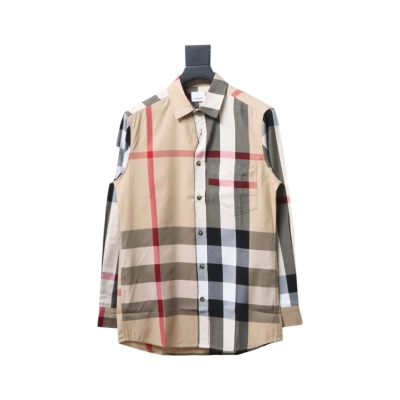 Top Quality     Burberry Classic Large Check Colour Block Plaid Shirt 01