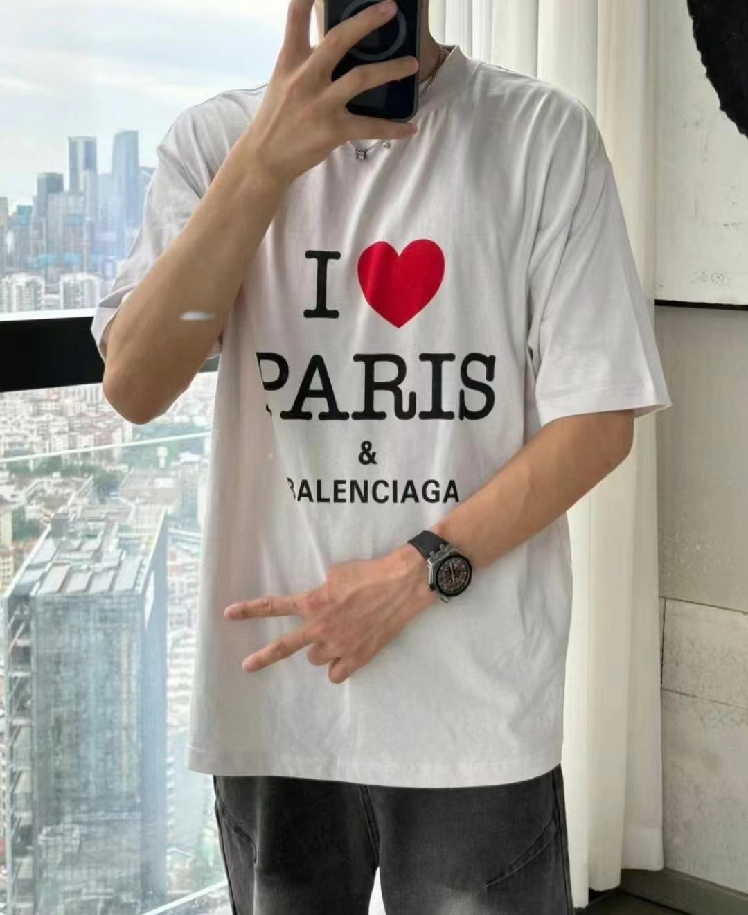 Top Quality Balenciaga Limited Love Print Short Sleeve T-Shirt (White)