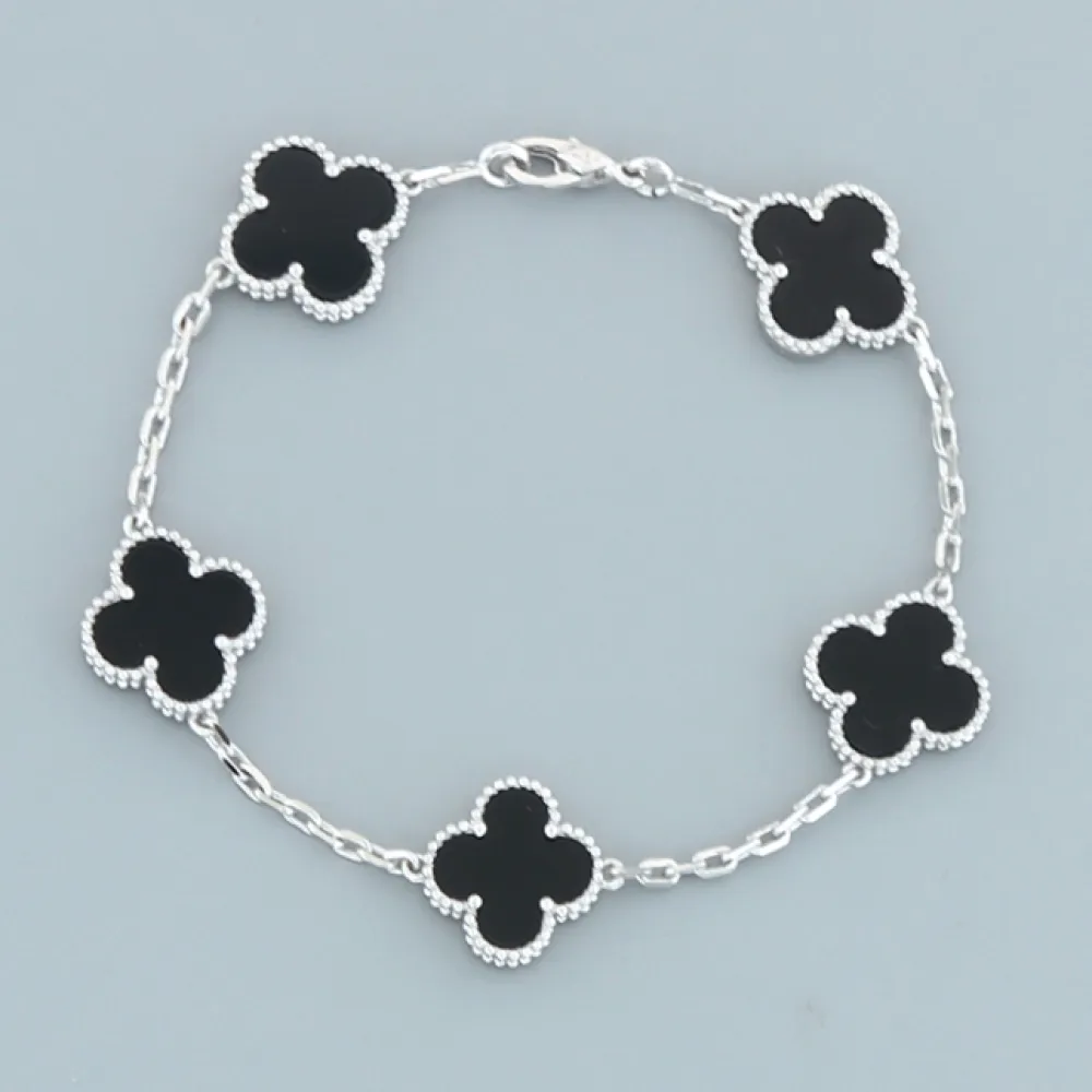 Top Quality Van Cleef & Arpels four-leaf clover black agate five-flower bracelet