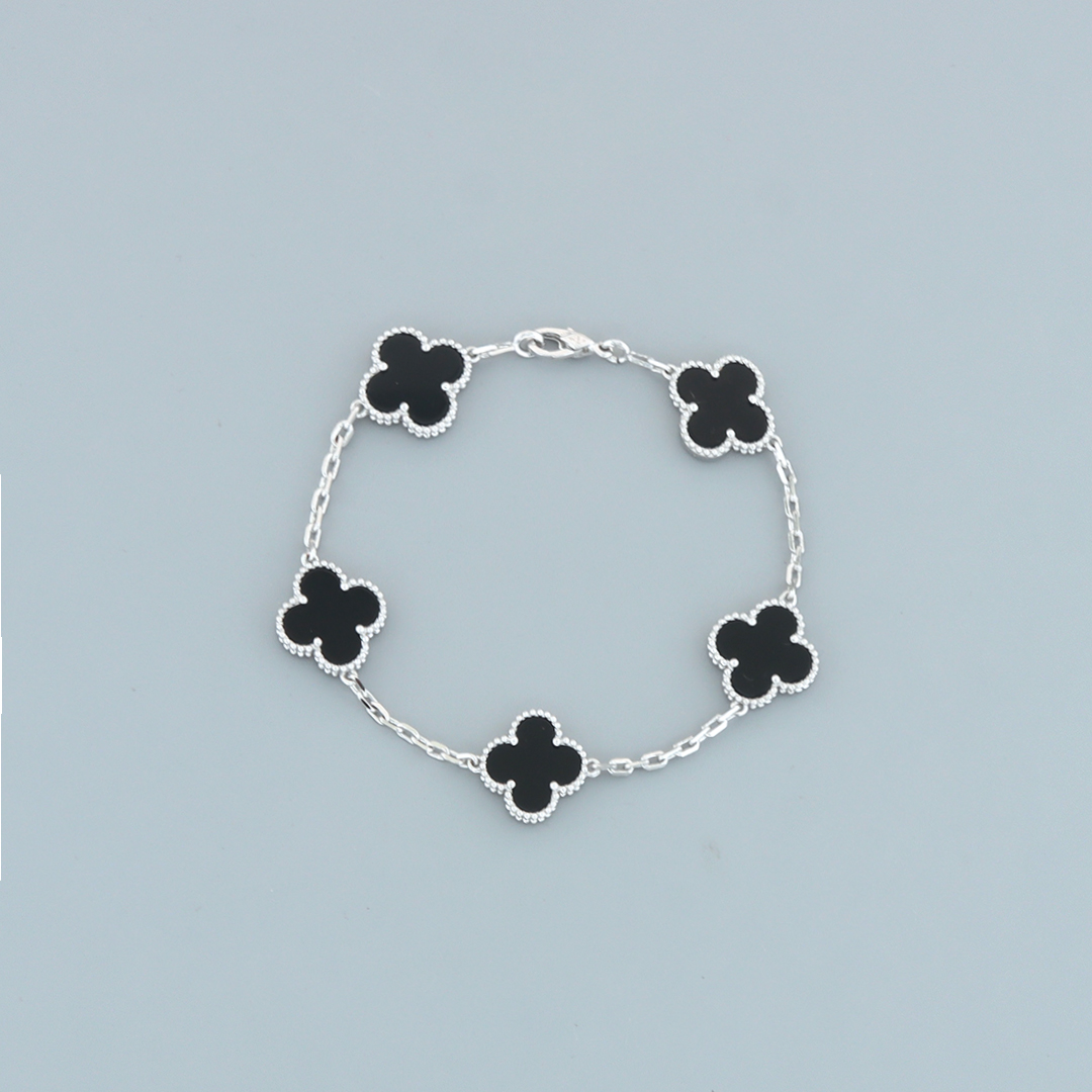 Top Quality Van Cleef & Arpels four-leaf clover black agate five-flower bracelet