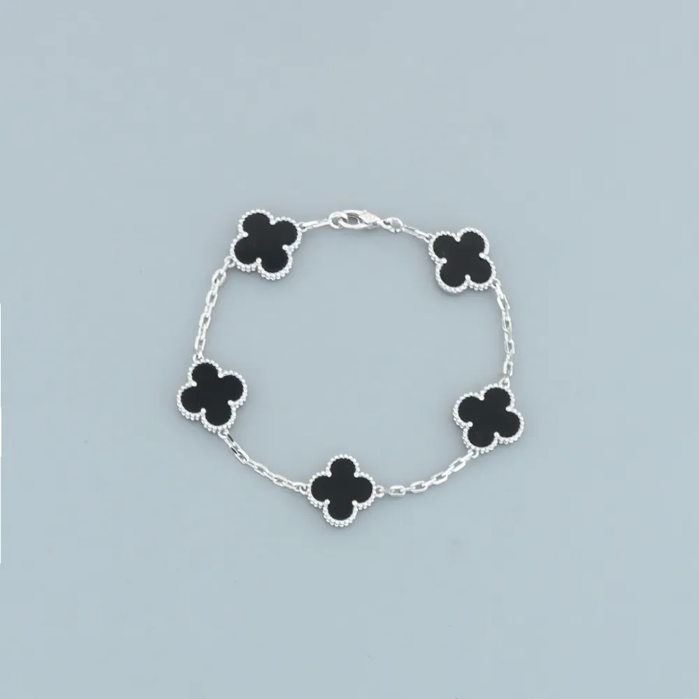 Top Quality Van Cleef & Arpels four-leaf clover black agate five-flower bracelet