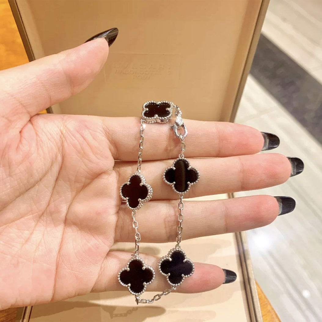 Top Quality Van Cleef & Arpels four-leaf clover black agate five-flower bracelet
