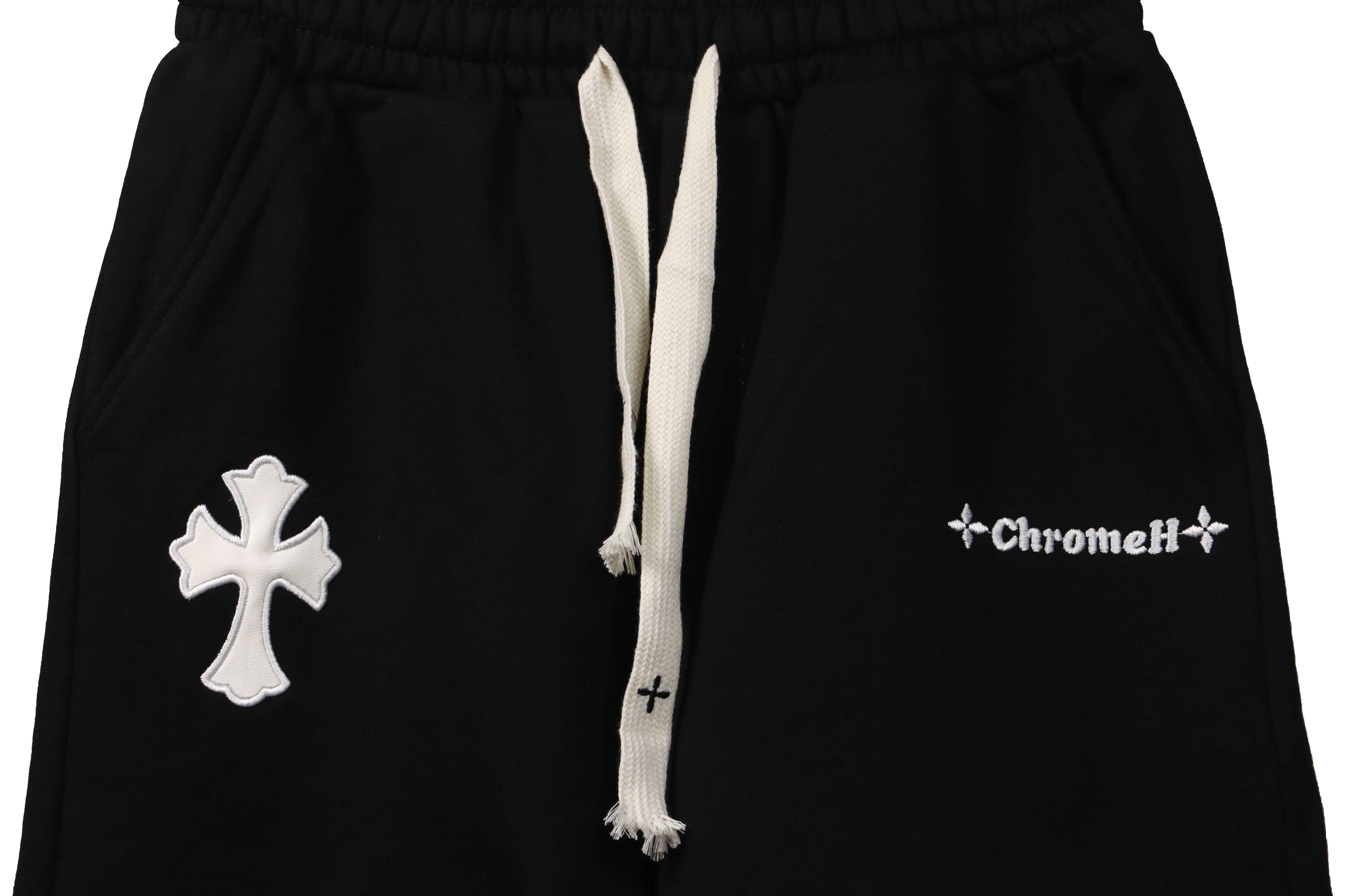 Top Quality Chrome Hearts Embroidered Cross Terry Shorts Black