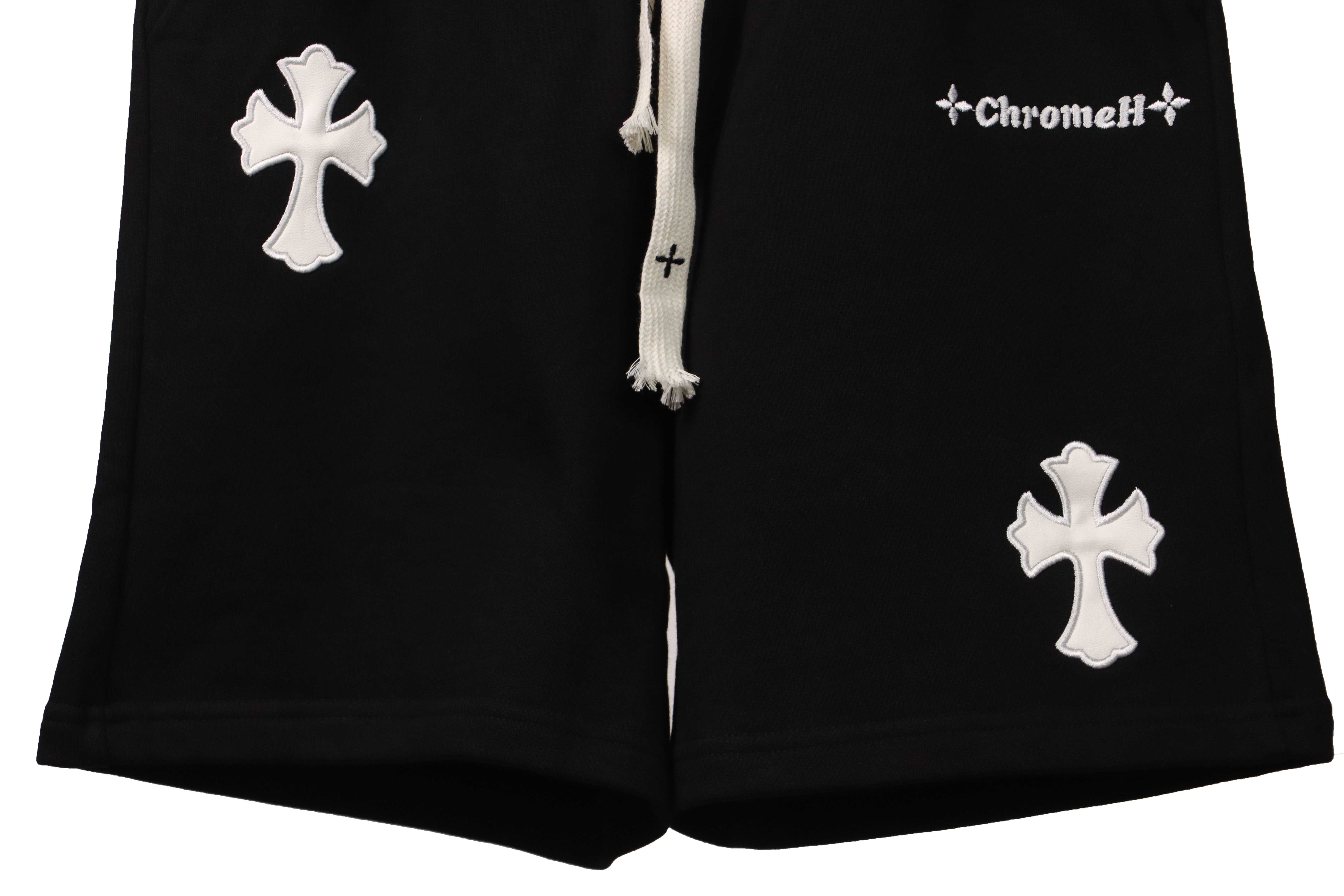 Top Quality Chrome Hearts Embroidered Cross Terry Shorts Black