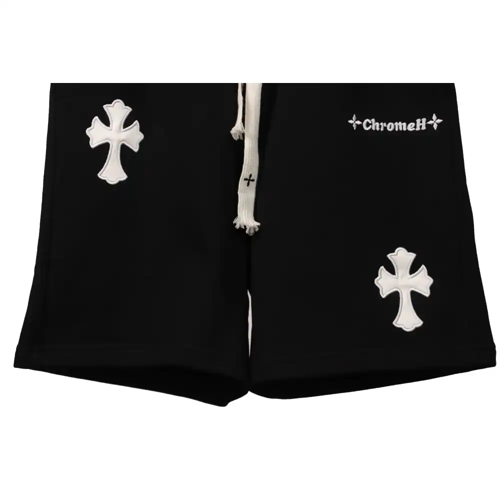 Top Quality Chrome Hearts Embroidered Cross Terry Shorts Black