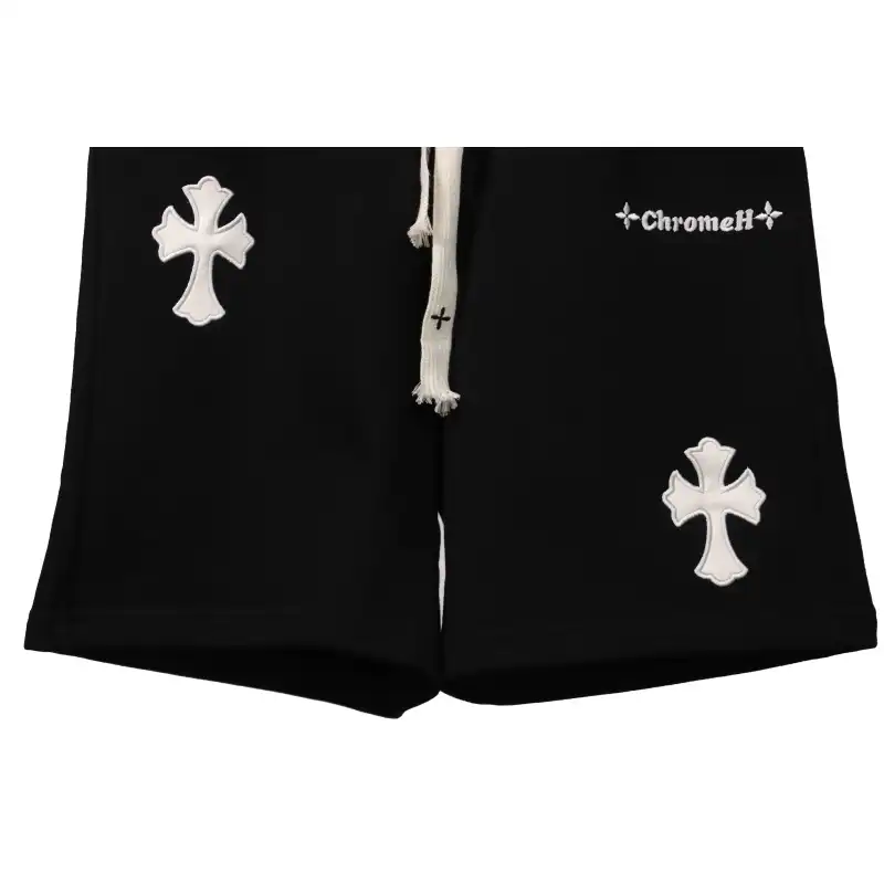 Top Quality Chrome Hearts Embroidered Cross Terry Shorts Black